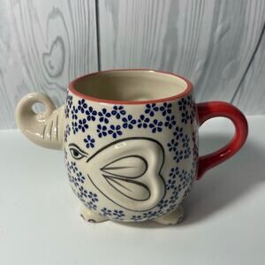 Yokohama Studio Japan Ceramic & Enamel Blue Floral Elephant Mug Cup 20oz r1